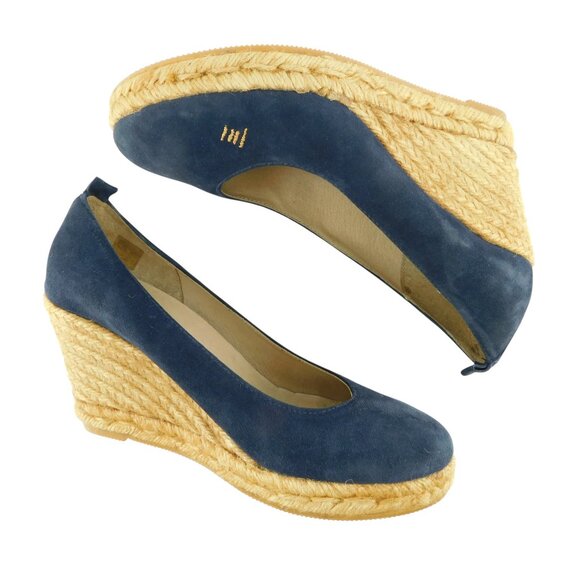 New Viscata Barcelona Deep Blue Suede Leather Espadrille Wedge Pumps 39 - Picture 3 of 7